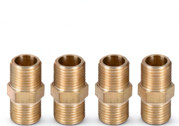 Brass Hex Pipe Fitting uxcell G1/8 male male straight 4pcs Gold-2