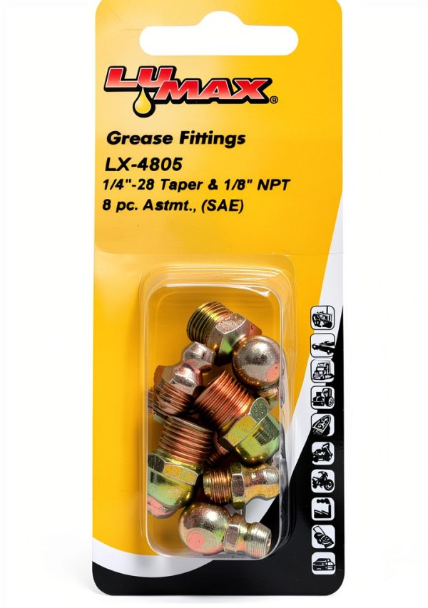 LUMAX LX-4805 Grease Fitting Assortment Gold/Silver 8-Piece Hardened-0