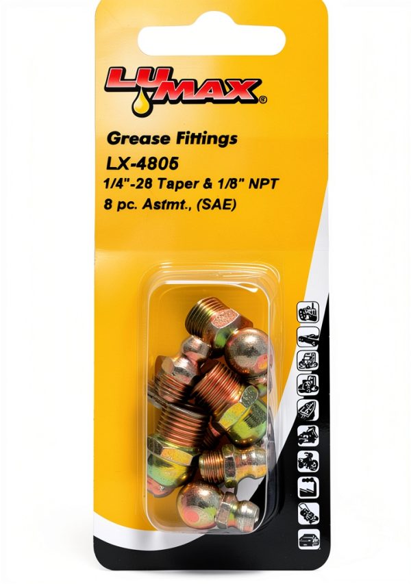 LUMAX LX-4805 Grease Fitting Assortment Gold/Silver 8-Piece Hardened-1
